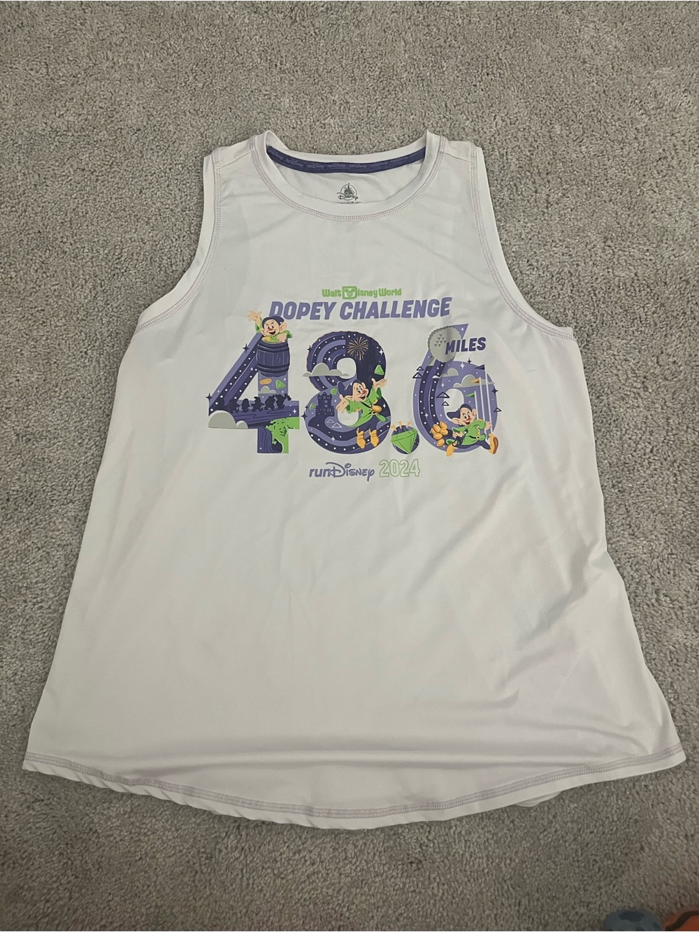 2024 RunDisney White Tank Top with Dopey Challenge 48.6 Graphic